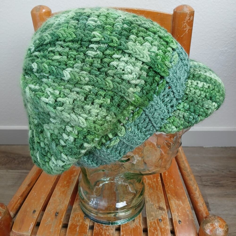 Sage Green Tones Slouchy with a Brim OSFM premade crochet newsboy handmade - Picture 4 of 7